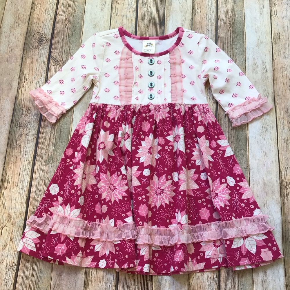 Girls Pink Floral Ruffle Dress - Cute Holiday Style